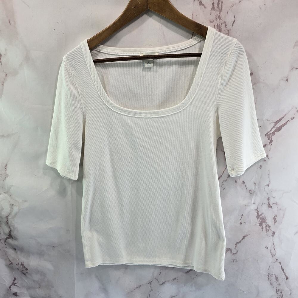 Sundance T Shirt Womens Small White Short Sleeve Ribbed Rib Square Neck